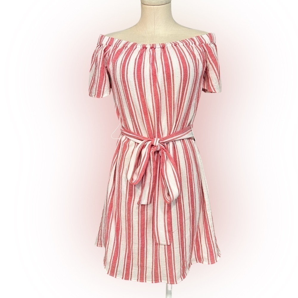 MICHAEL by Michael Kors vertical stripes dusty red and white summer dress